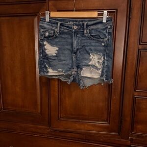 American Eagle Outfitters Women's Ripped Dark Blue Jean Shorts